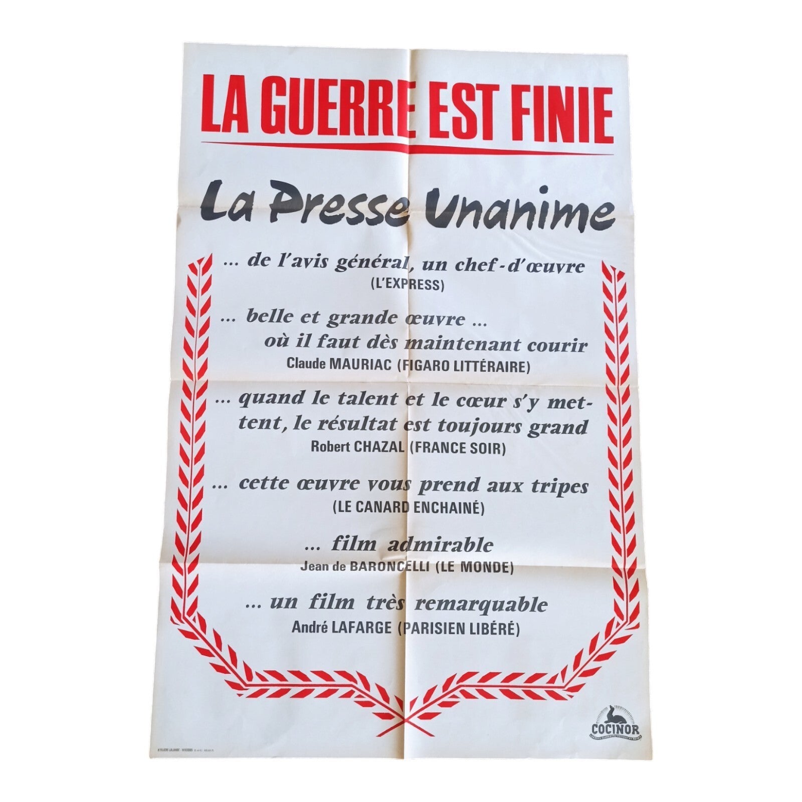 Affiche cinéma française La Guerre est Finie vintage Cocinor – presse, rare