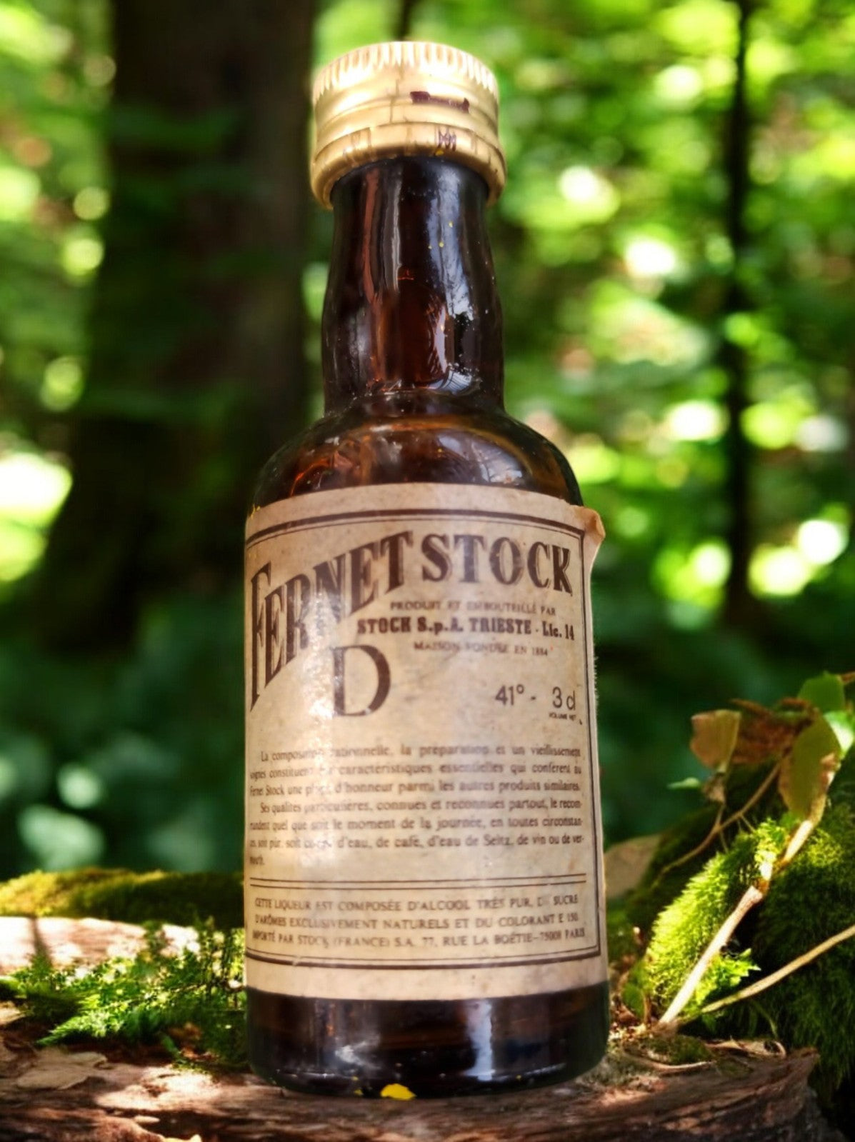 Mignonette Fernet Stock vintage, flacon ambré ancien, rare collector alcool