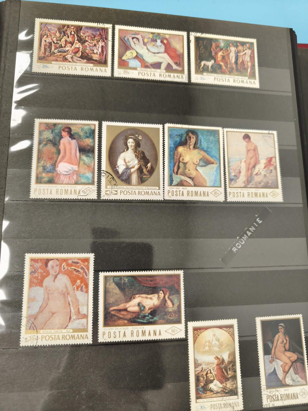 Lot anciens timbres oblitérés Roumanie nus artistiques peinture Posta Romana