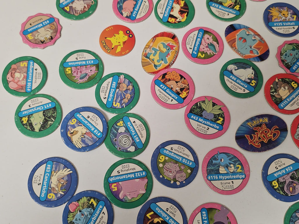 Gros lot de pogs Pokémon originaux, jetons à jouer, pièces à collectionner