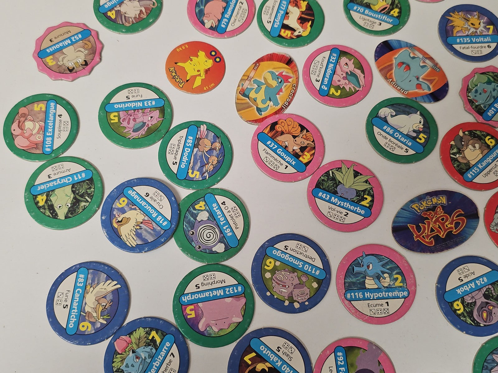 Gros lot de pogs Pokémon originaux, jetons à jouer, pièces à collectionner