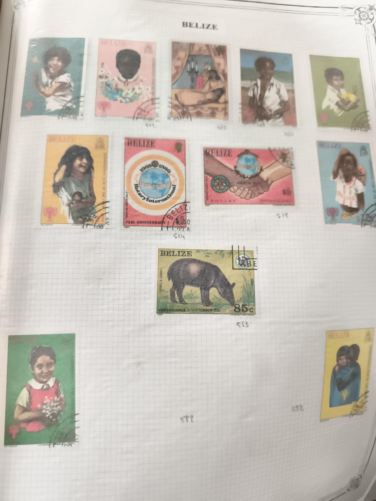 Timbres anciens Belize oblitérés – thématique enfants, faune, Rotary, années 198
