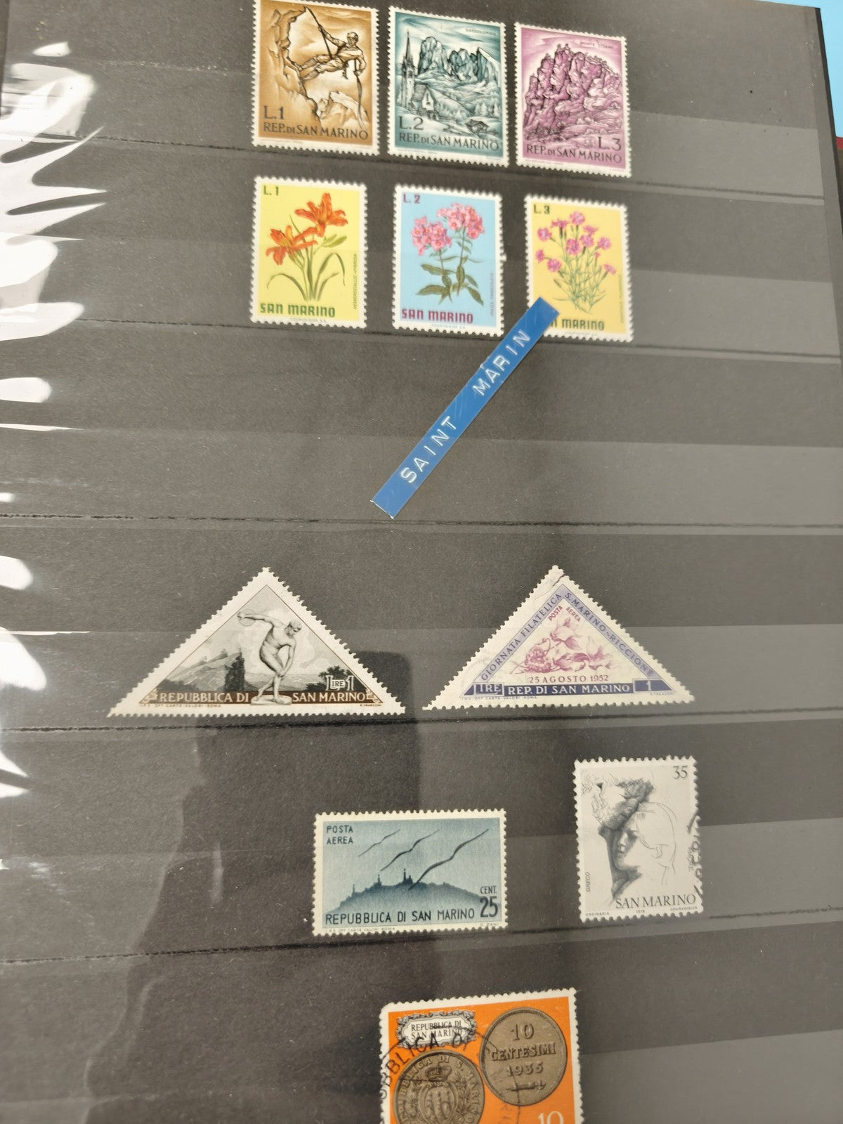 Lot anciens timbres oblitérés Saint Marin, motifs variés, collection philatélie