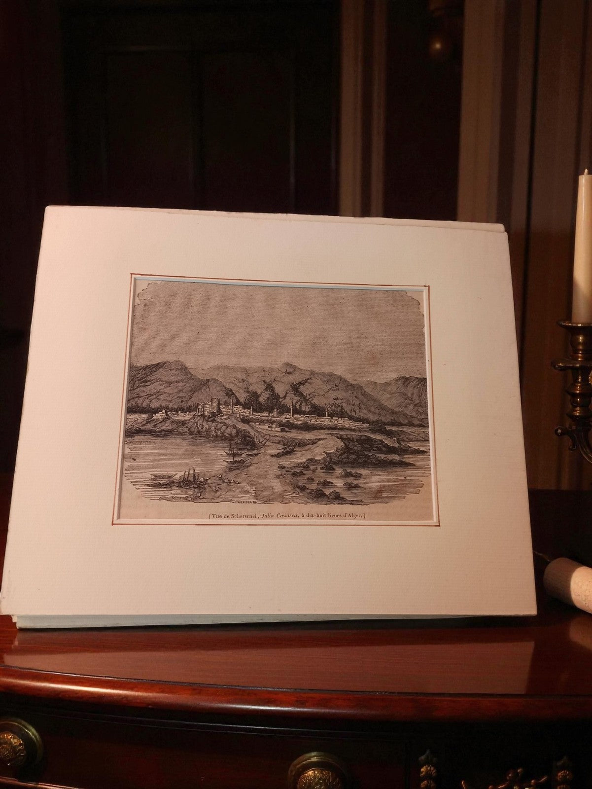 Gravure ancienne Vue de Sidi-Ferruch Julia Caesarea encadrée vintage déco