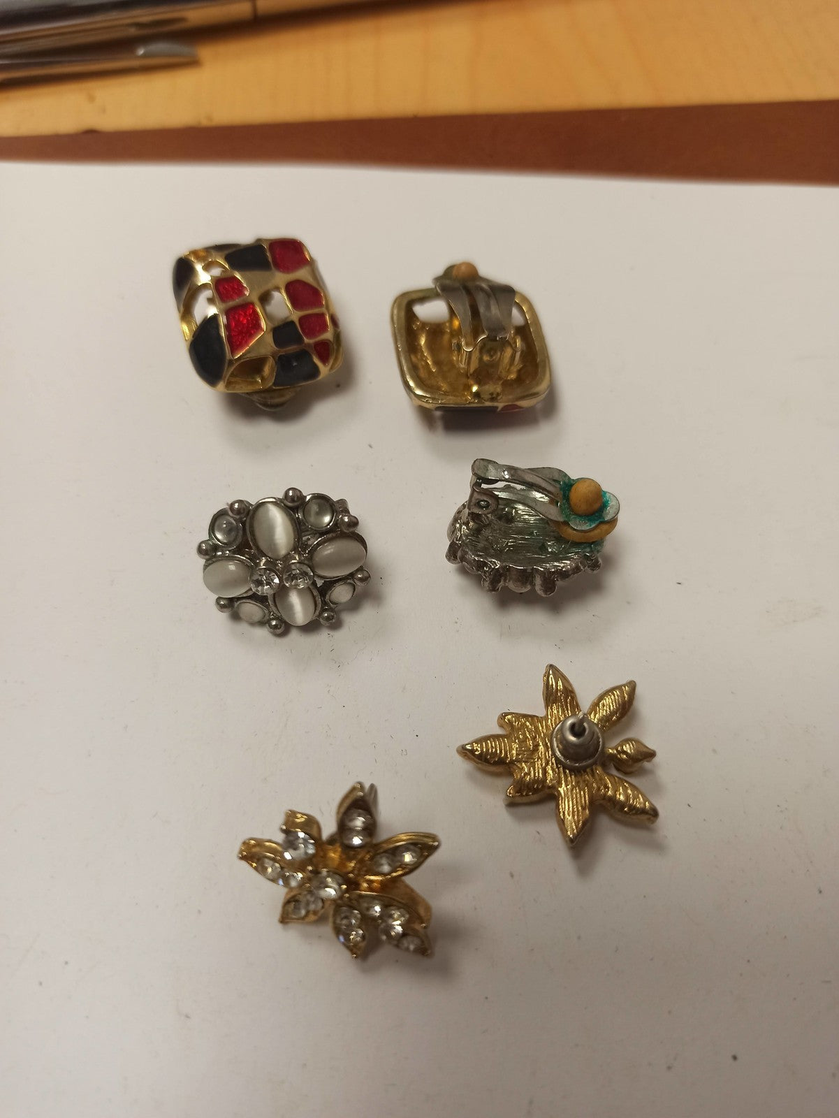 Lot 3 paires boucles d?oreilles vintage rétro doré email perles fantaisie ancien