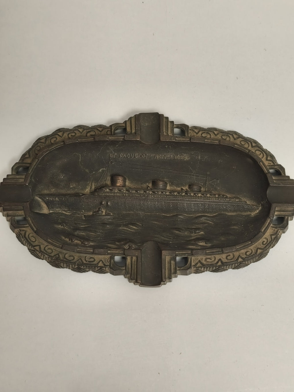 Cendrier ancien Paquebot Normandie métal, Art déco, souvenir transatlantique