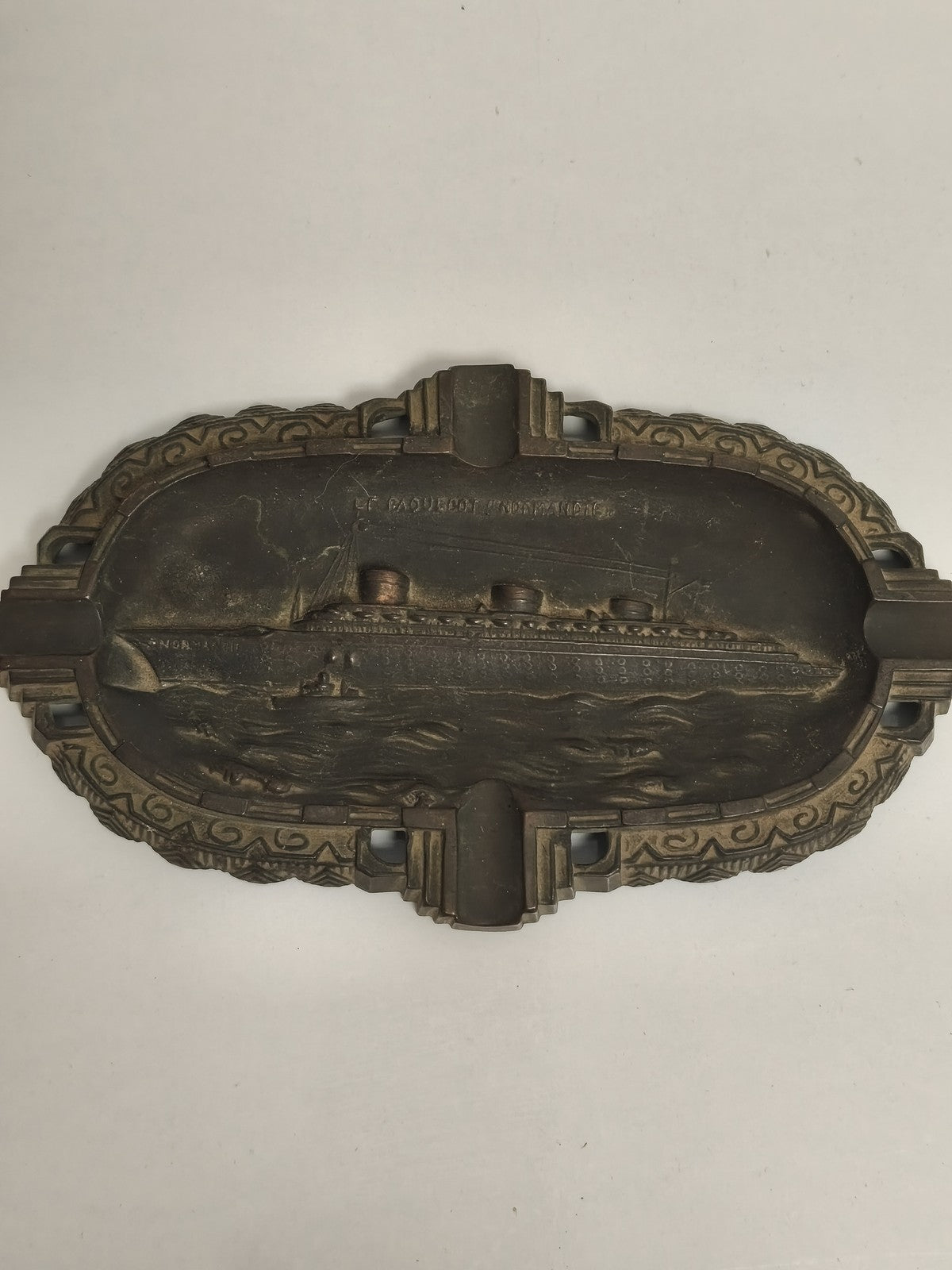 Cendrier ancien Paquebot Normandie métal, Art déco, souvenir transatlantique