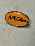 Pin's vintage MEGA tracteur pelleteuse jaune logo construction rare