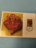 Carte postale philatélie c?ur rouge motif IHS timbre 50 décor religieux