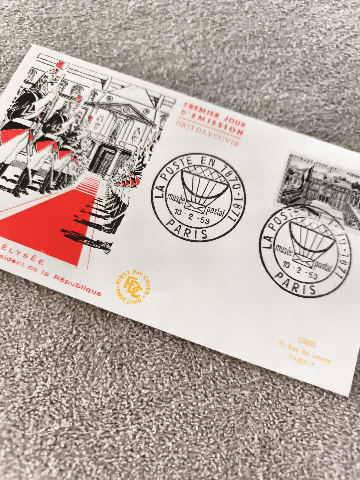 Lettre FDC Premier Jour Paris 1959 La Poste 1870 philatélie ancienne Elysée