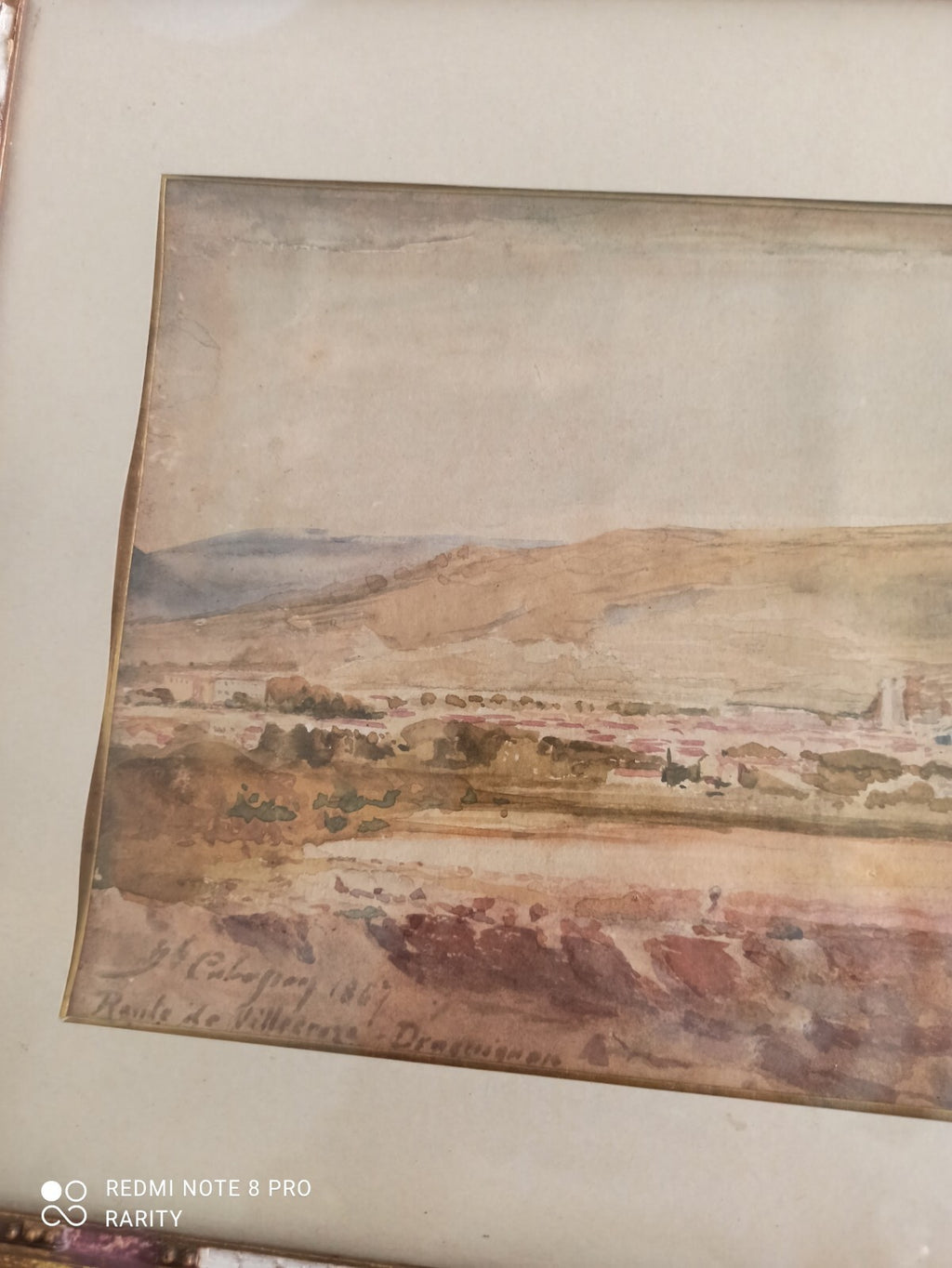 Tableau ancien paysage Villecroze Draguignan aquarelle signée cadre doré