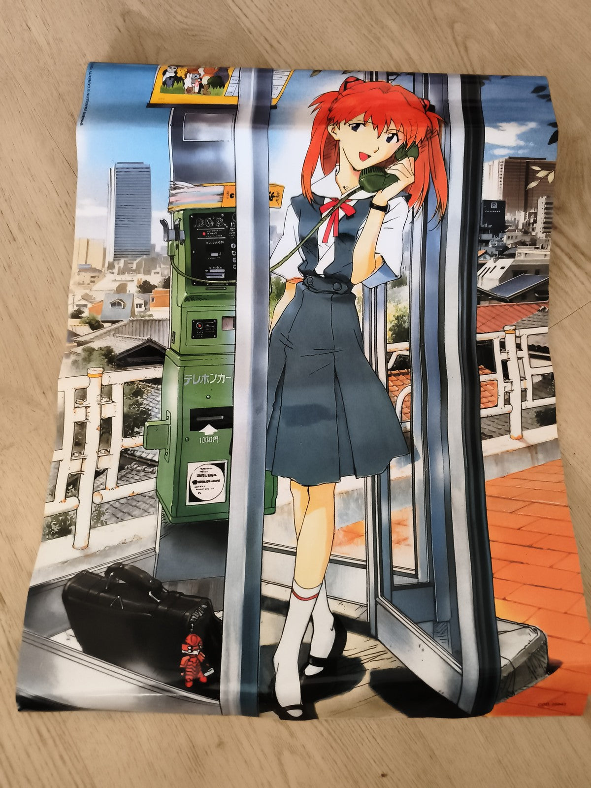 Poster vintage manga téléphone Asuka Evangelion illustration couleur