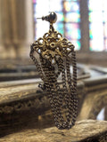 Boucle d’oreille vintage années 70 plaquée or, longue pampille chaîne, rétro uni
