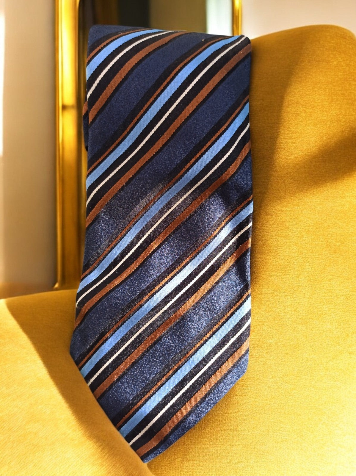 Cravate vintage Alessandro Paris 100% soie rayée bleu marron homme rétro