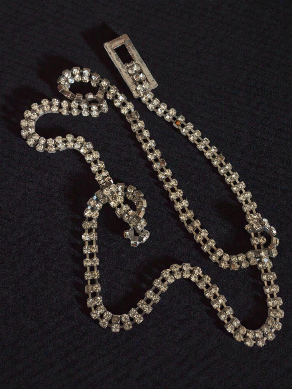Ceinture vintage strass rhinestone métal argenté, accessoire ancien chic