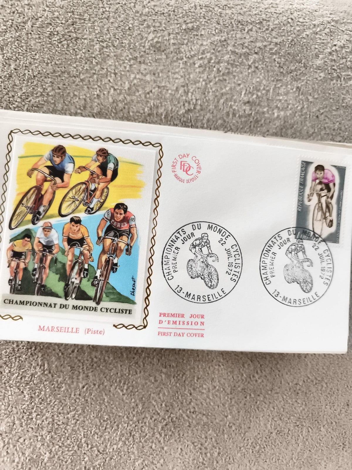 Lettre FDC Championnat du Monde Cycliste Marseille 1972 ancien philatélie vélo