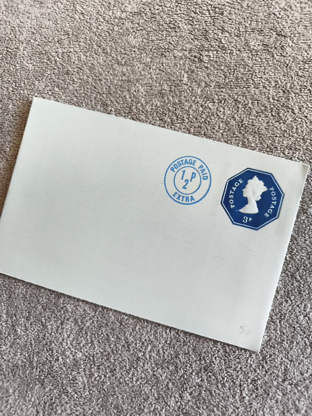 Enveloppe timbrée Royaume-Uni 3p bleu, Postage Paid ½p, philatélie UK