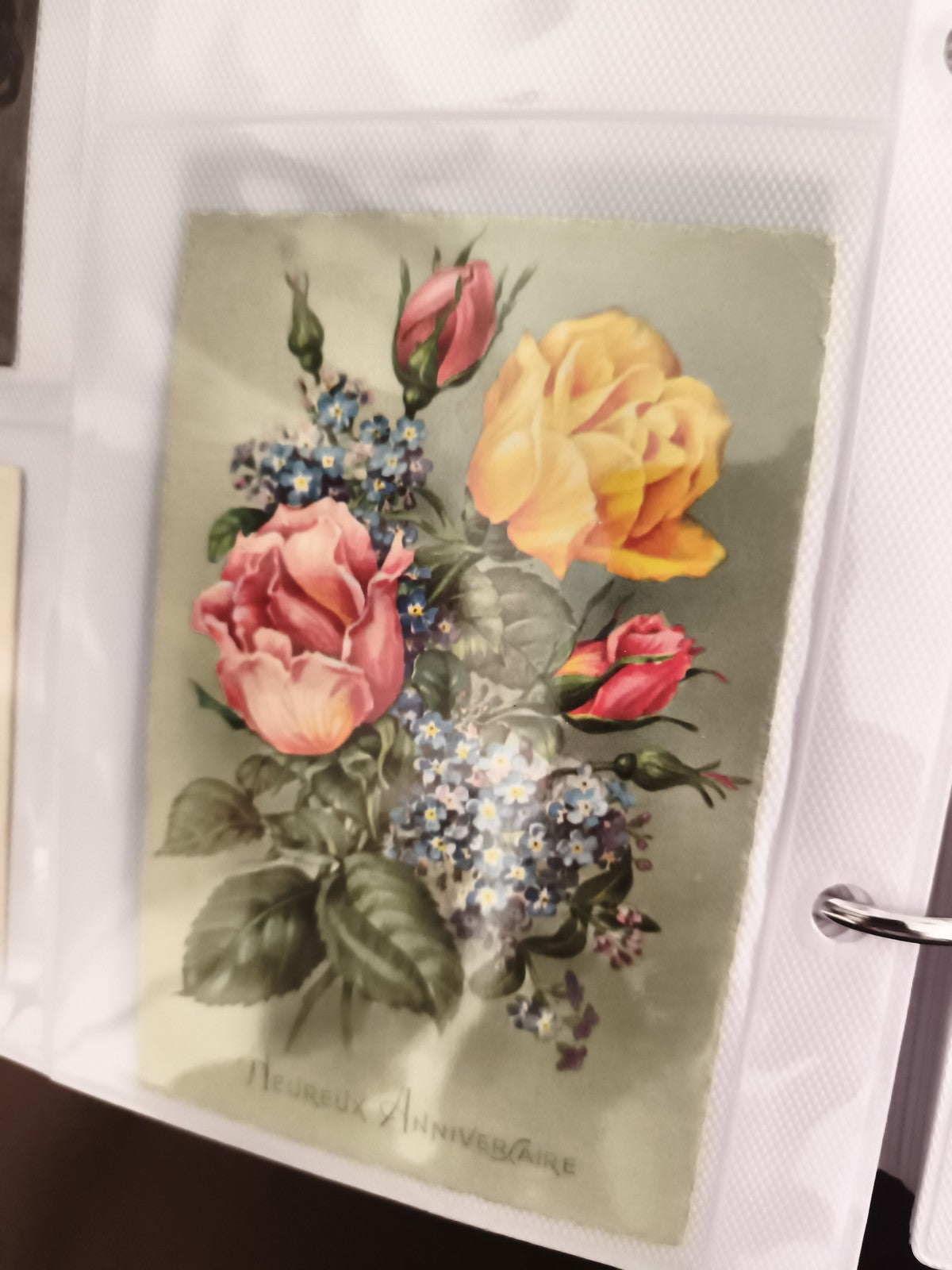 Carte postale ancienne Heureux Anniversaire fleurs roses vintage