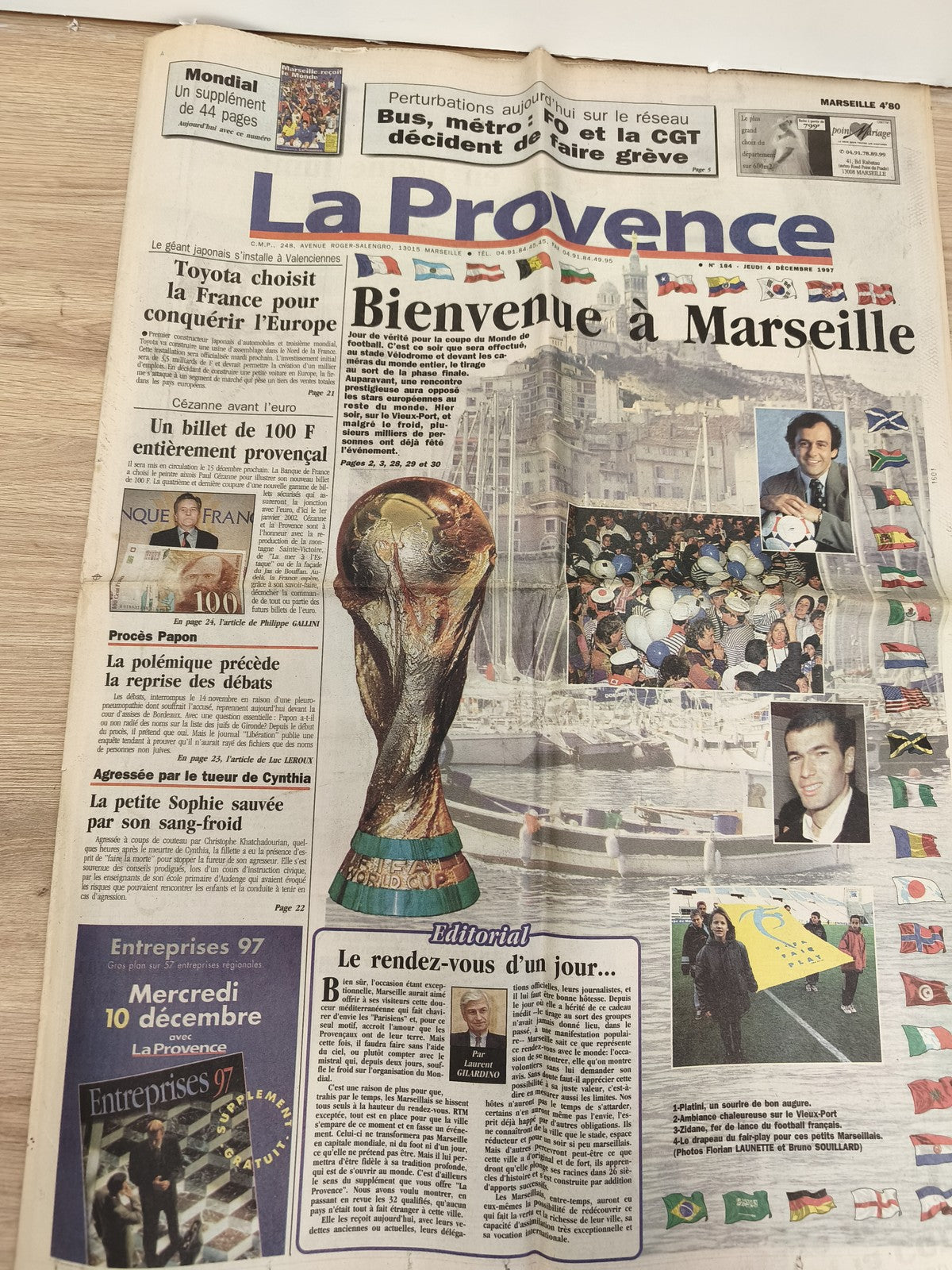 Ancien journal La Provence 1997 Coupe du Monde football Marseille OM vintage