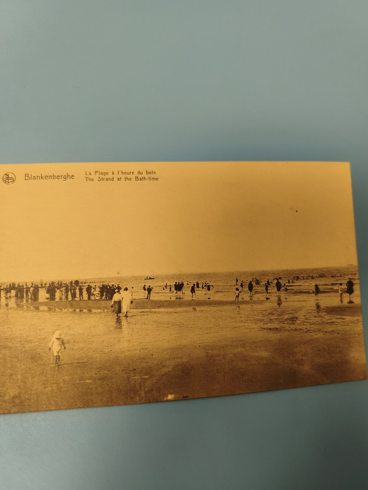 Ancienne carte postale animée Blankenberghe plage bain, photo vintage rare