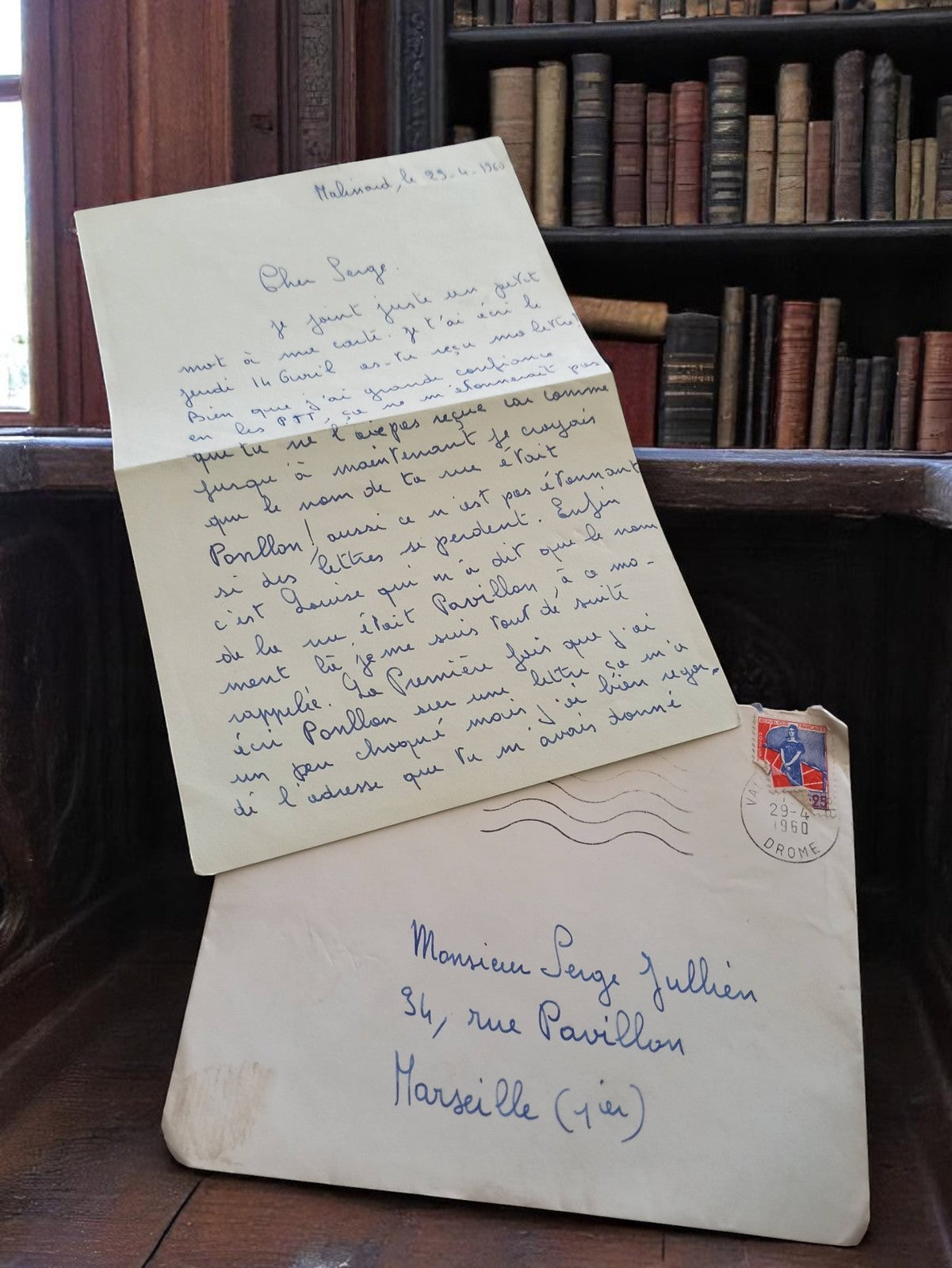 Lettre manuscrite vintage 1960 Marseille + enveloppe timbrée Drôme