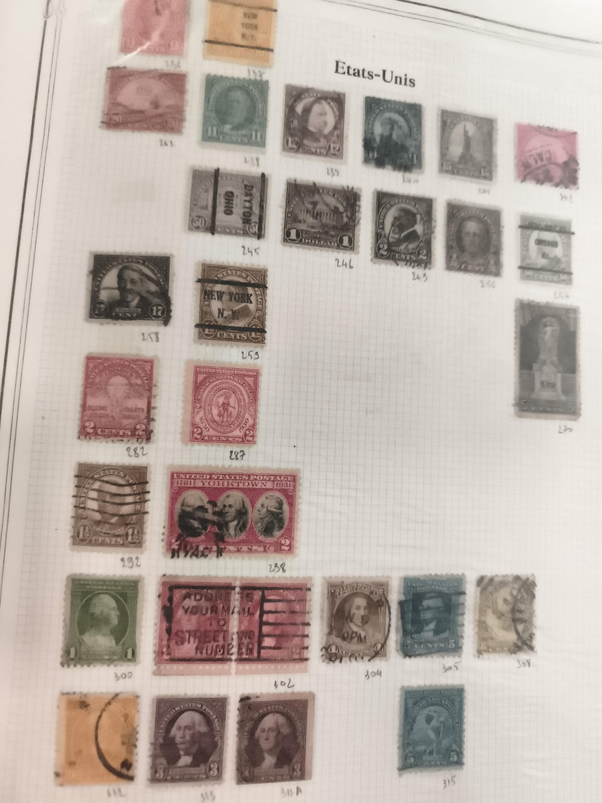 Timbres anciens États-Unis oblitérés, XIXe-XXe, philatélie USA vintage