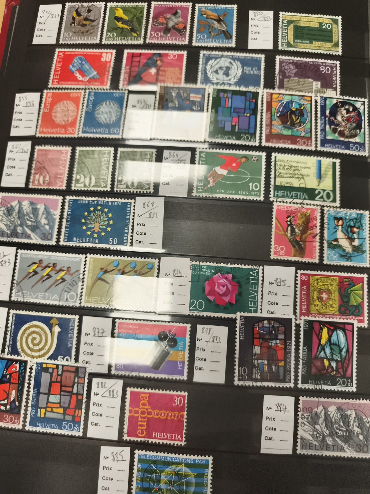 Timbres Helvetia Suisse lot thématique oblitérés couleurs oiseaux Europa sport