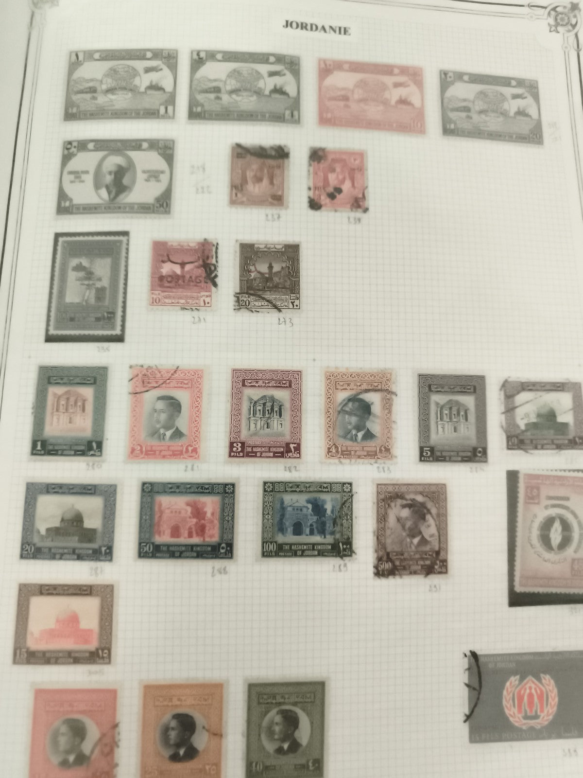 Timbres Jordanie anciens, portraits, monuments, lot philatélie Moyen-Orient