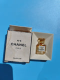 Miniature parfum vide Chanel N°5 avec boîte d'origine, flacon carré transparent