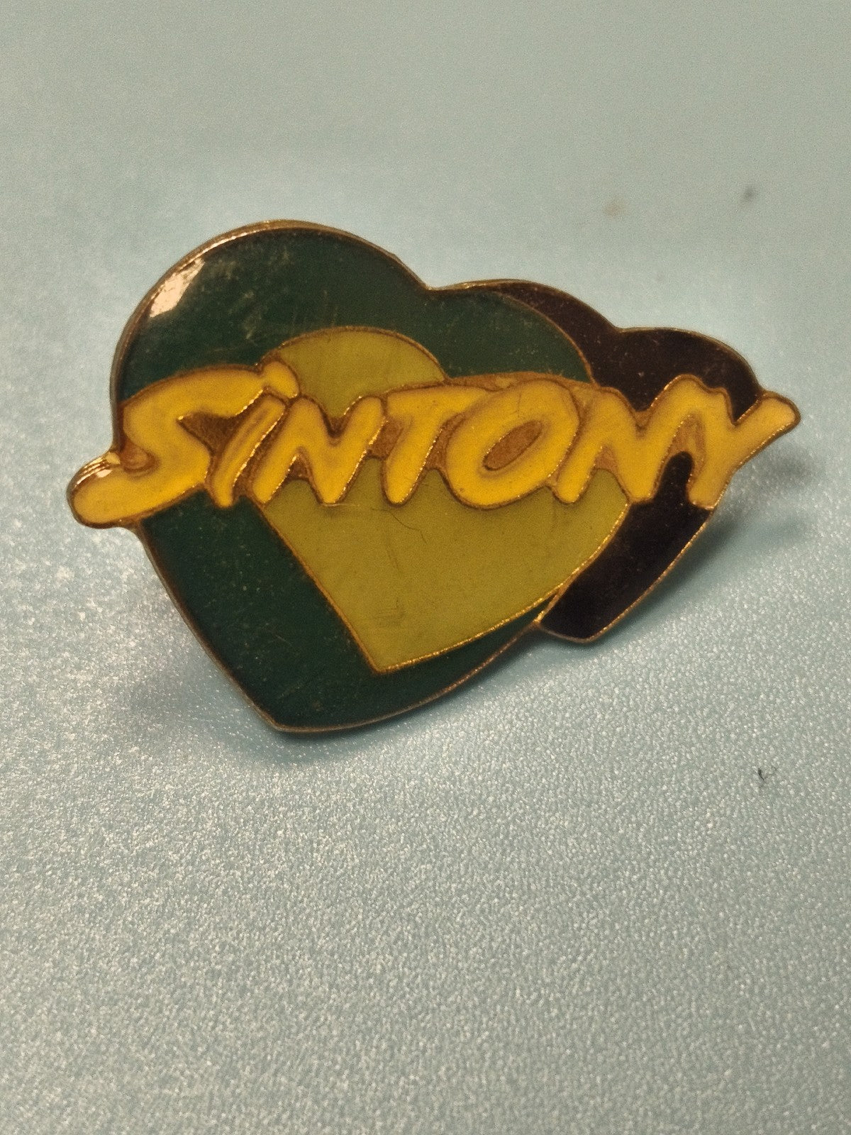 Vintage pin's Sintony c?ur double vert jaune collection rétro (ref 10)