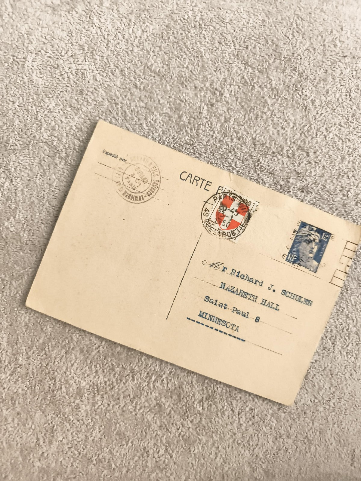 Carte postale affranchie France timbres oblitérés Philatélie Saint Paul