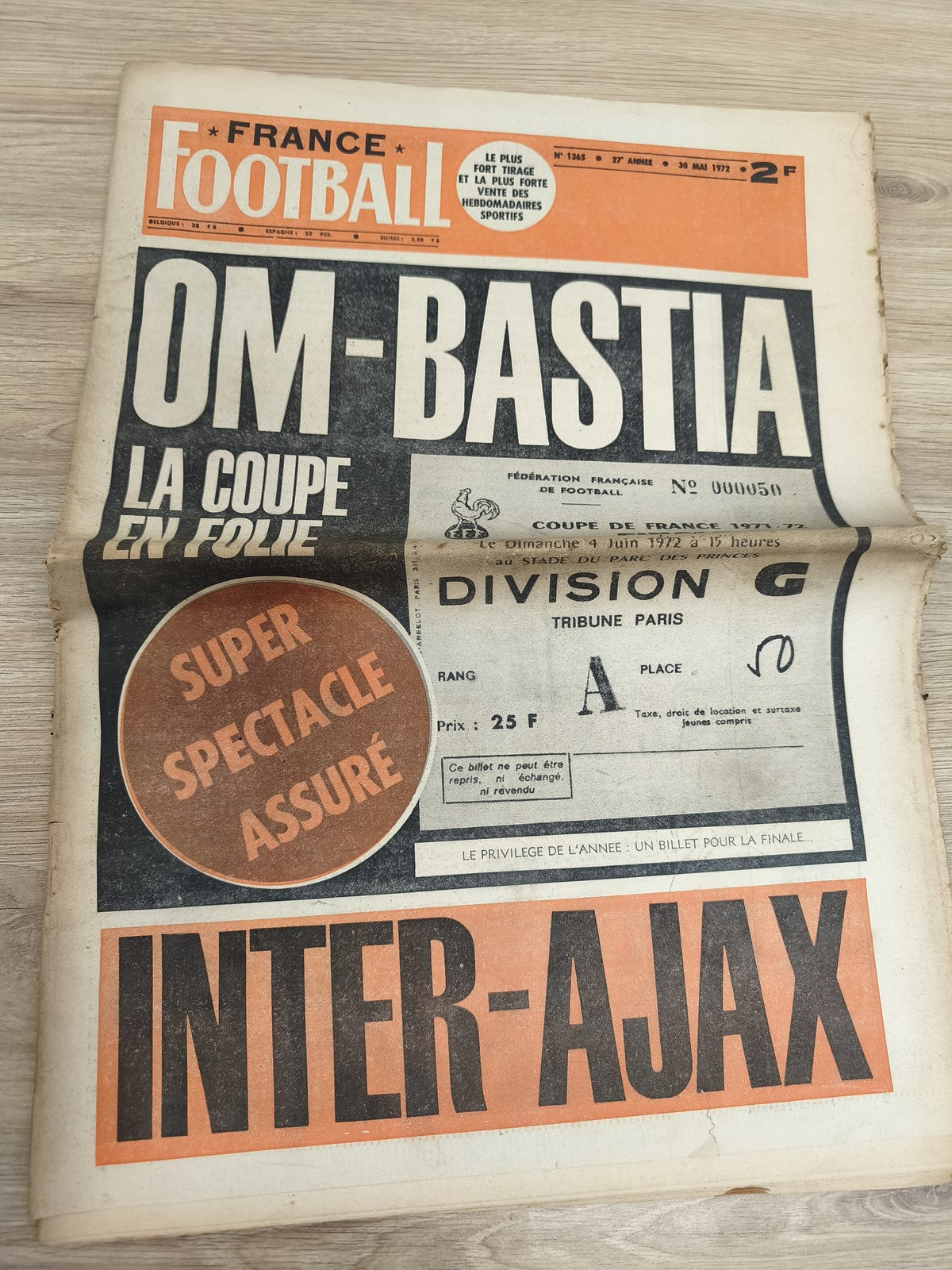 Ancien journal France Football OM Bastia Coupe 1972 vintage Marseille OM