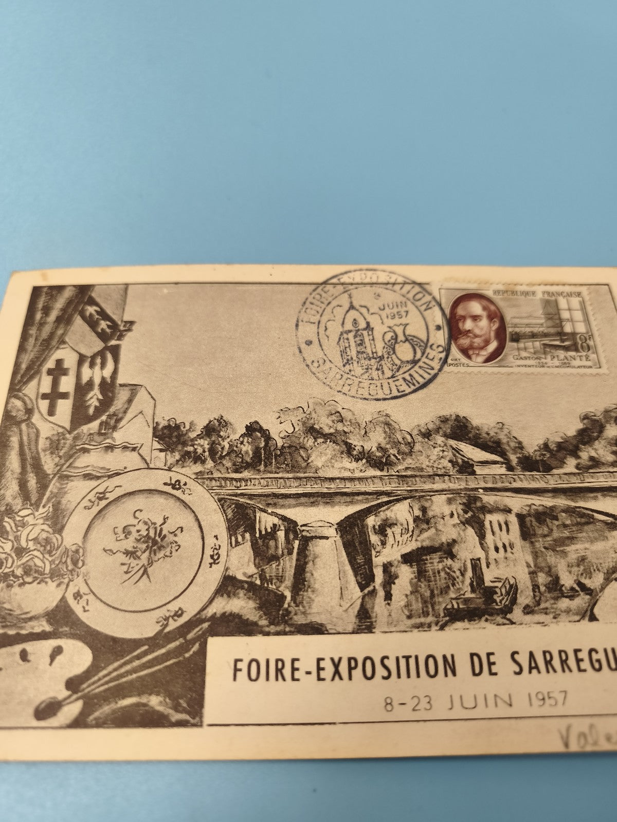 Carte postale philatélie Foire-Exposition Sarreguemines 1957 oblitérée