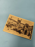 Ancienne carte postale animée vue port, noir et blanc, collection vintage