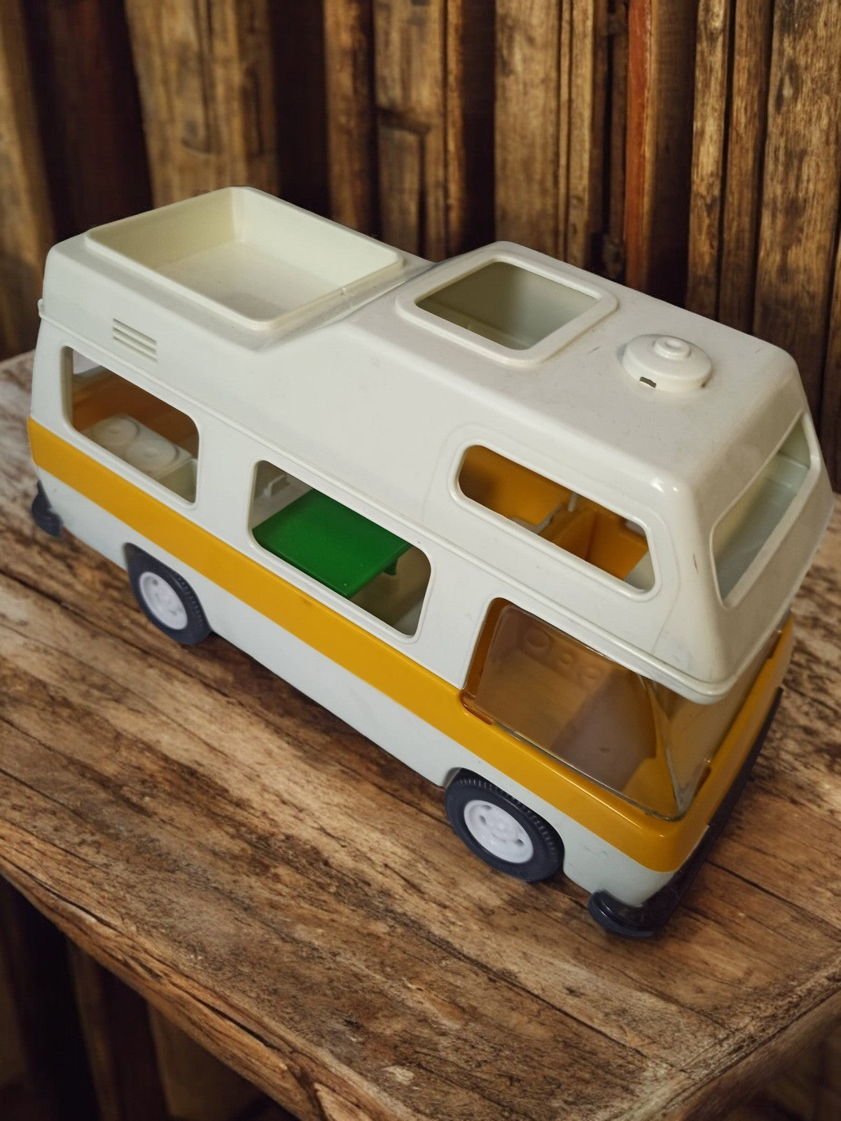 Vintage Playmobil camping-car ancien années 1970 jaune blanc jouet rétro collect