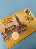 Enveloppe FDC 150 Jahre österreichische Briefmarke avec timbre oblitéré, jaune