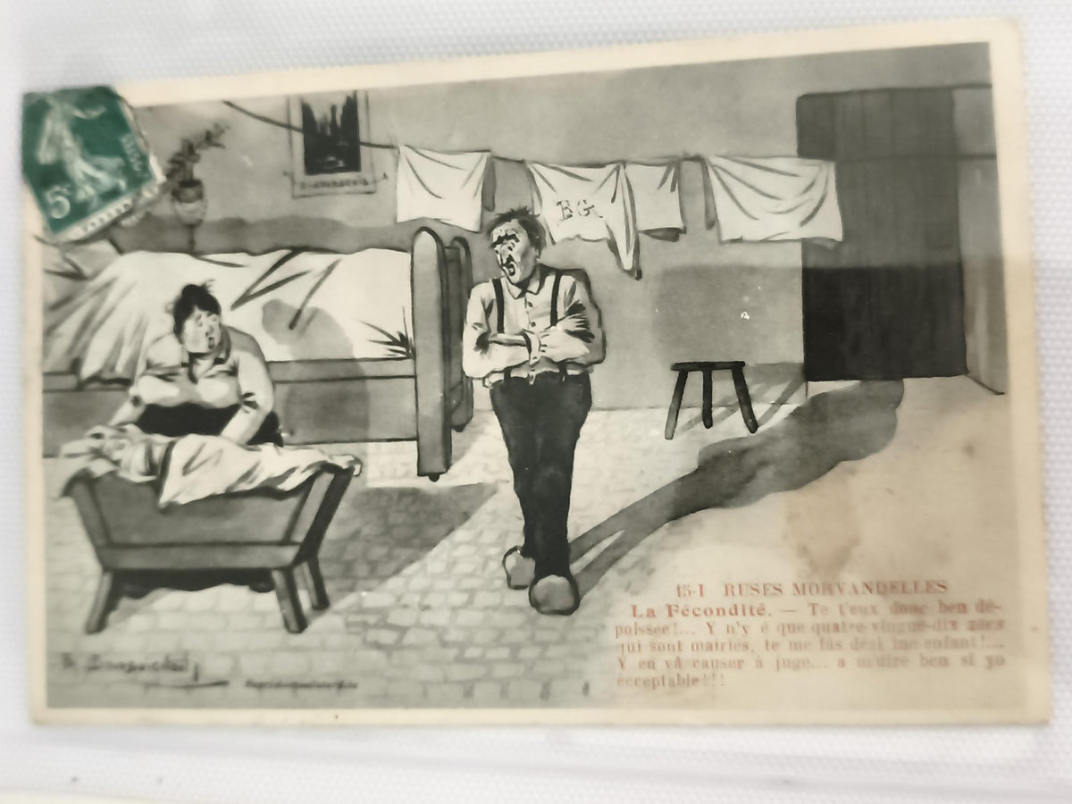 Carte postale ancienne illustrée humour Ruses Morvandelles début XXe noir et bla