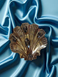 Broche vintage coquillage métal doré strass fumés bijou rétro ancien