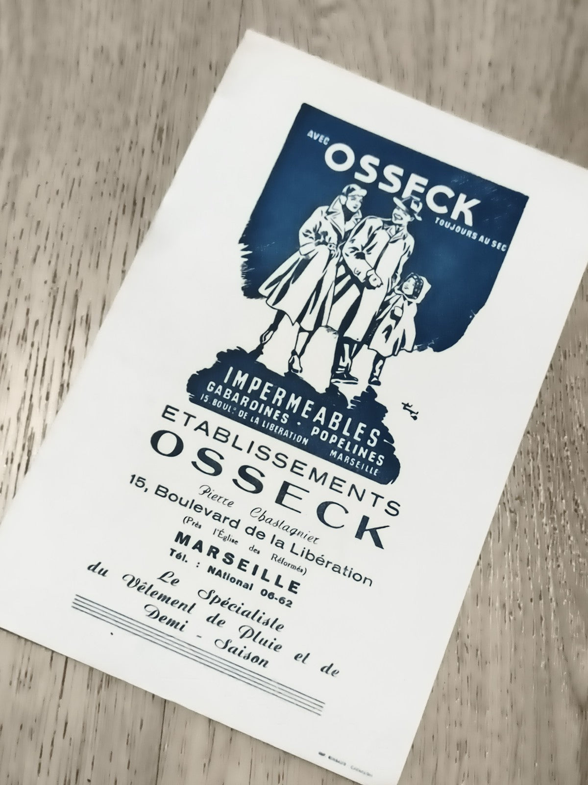 Publicité ancienne OSSECK imperméables Marseille mode vintage papier