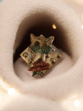 Broche chouette vintage rétro, finition dorée et émaillée, bijou ancien