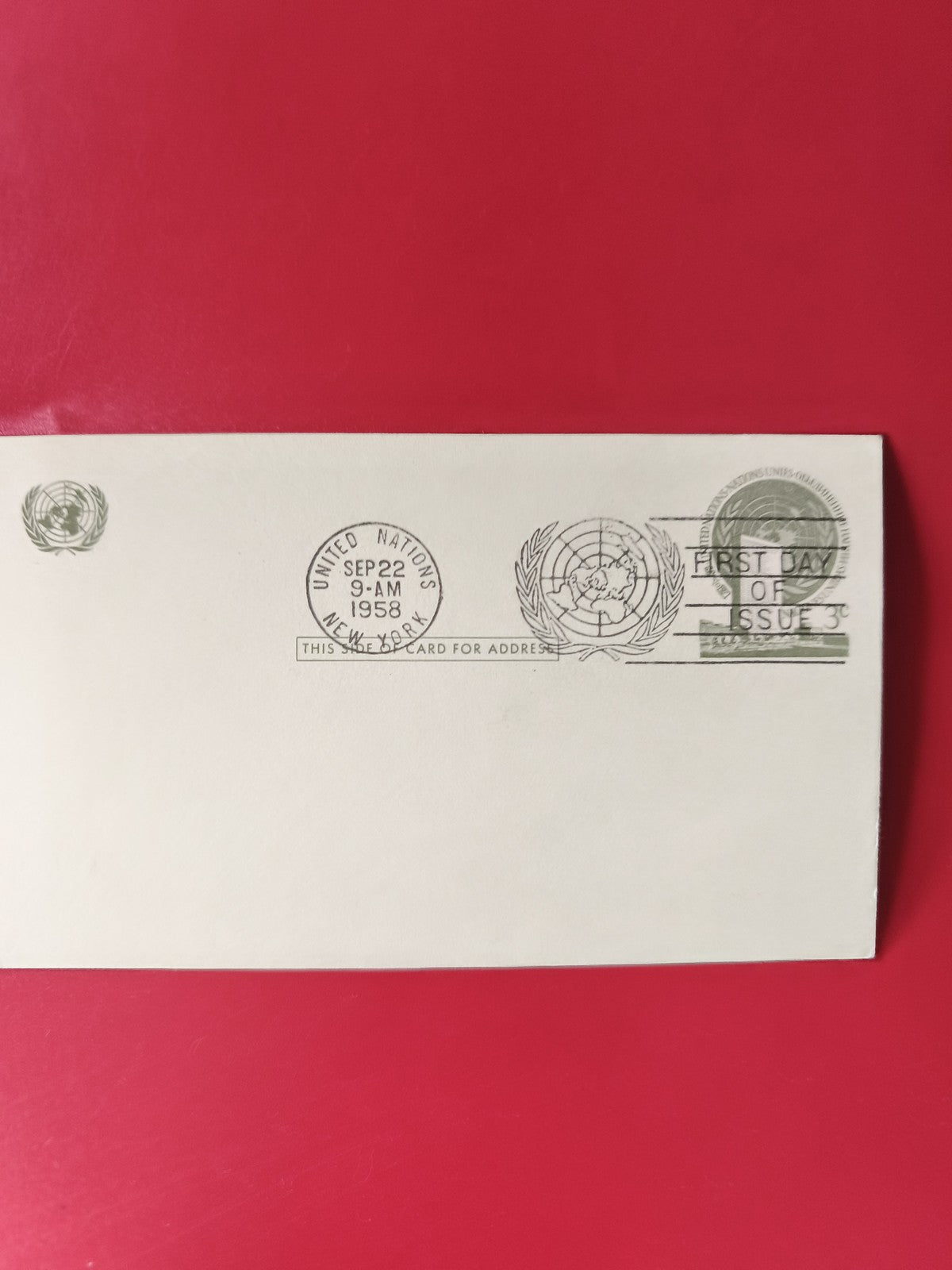 Carte postale philatélie Nations Unies 1958 oblitération premier jour