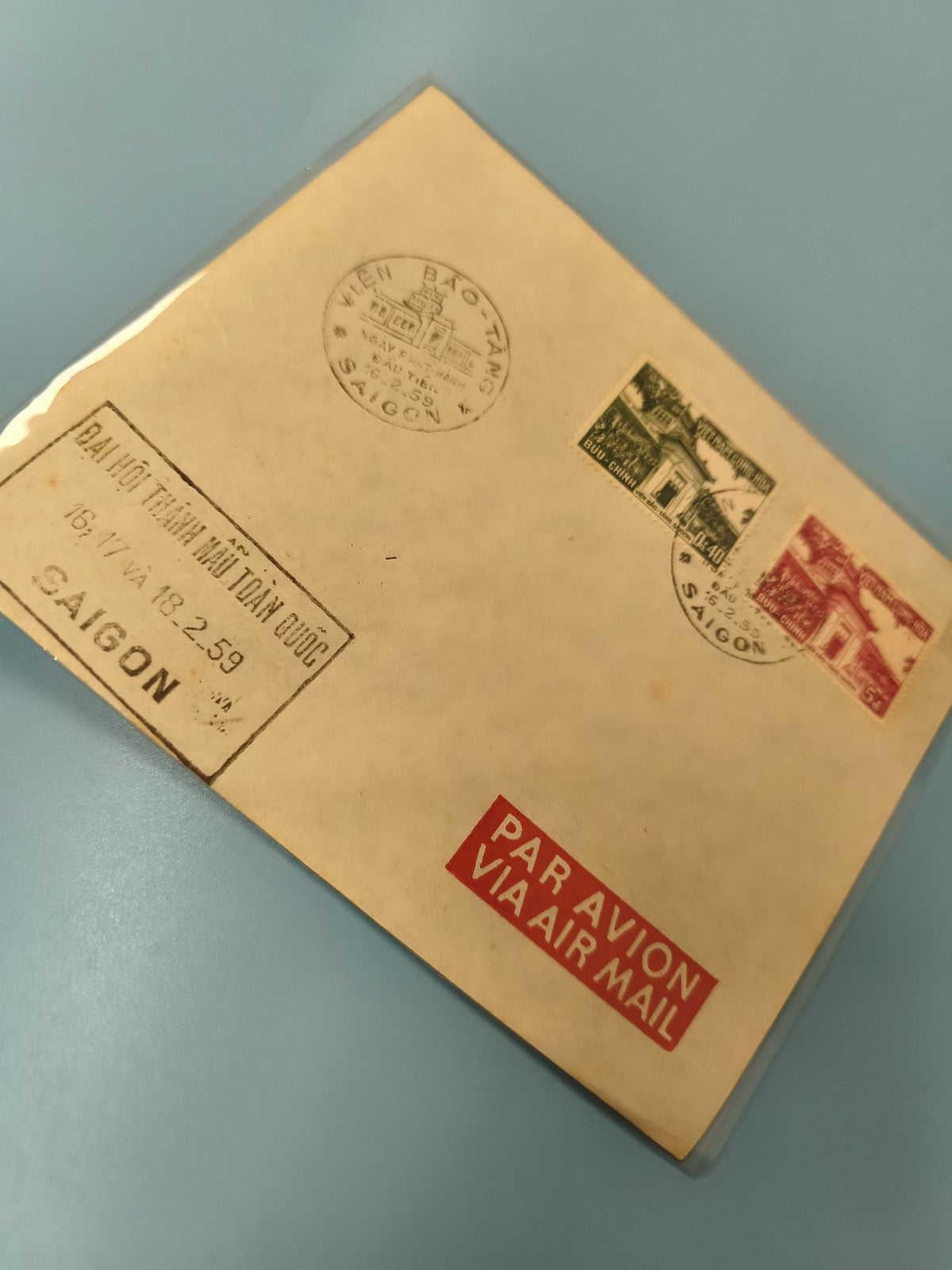 Ancienne enveloppe timbrée oblitérée Saigon Par Avion collection philatélie