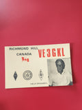 Carte radio amateur VE3GKL Richmond Hill Canada avec photo et logos radio