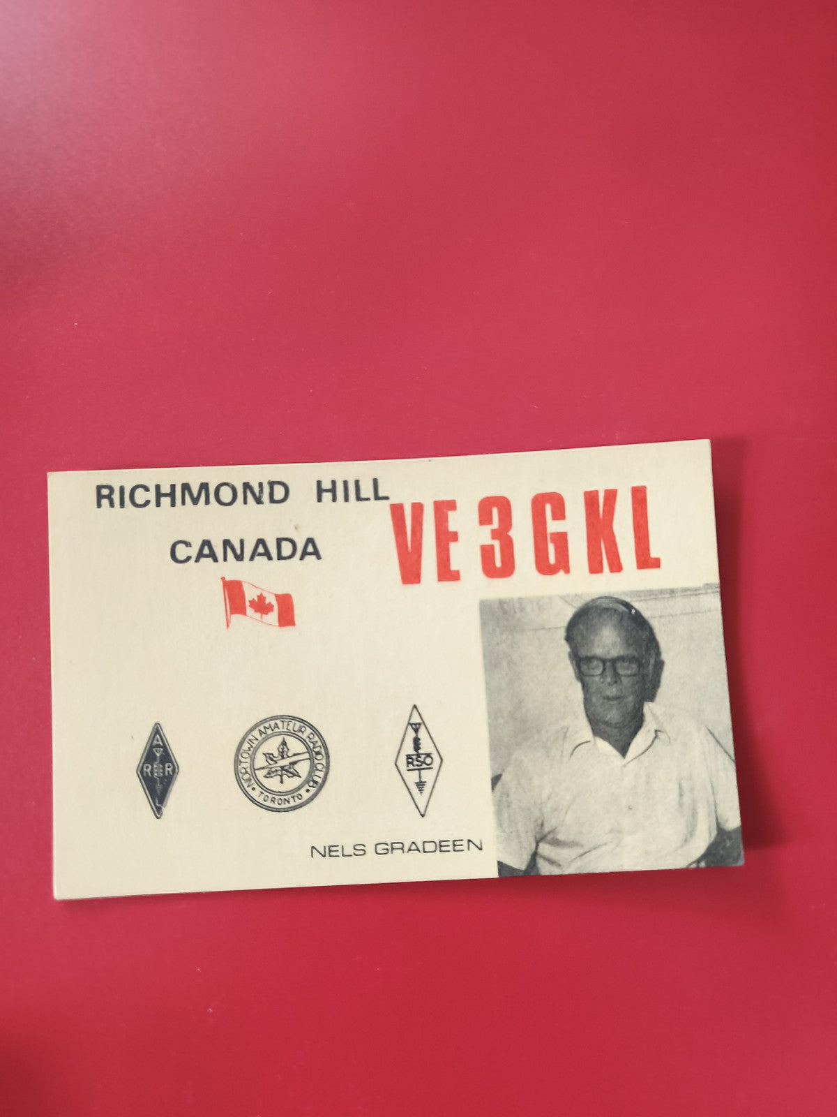 Carte radio amateur VE3GKL Richmond Hill Canada avec photo et logos radio