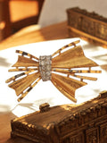 Broche Vintage en métal doré nœud strass, style rétro élégant