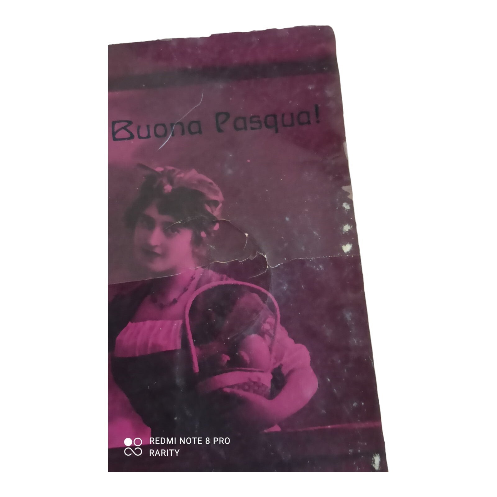 Carte postale Buona Pasqua Italie Tunisie 1916 encadrée photo femme œuf