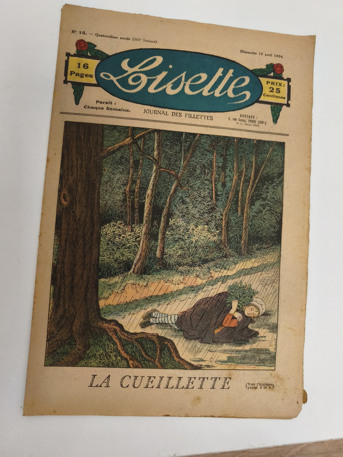 Journal ancien Lisette 1934, illustré, La Cueillette, presse jeunesse fillettes