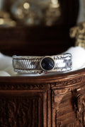 Bague rétro argentée pierre noire facettée vintage années 80 fantaisie T55