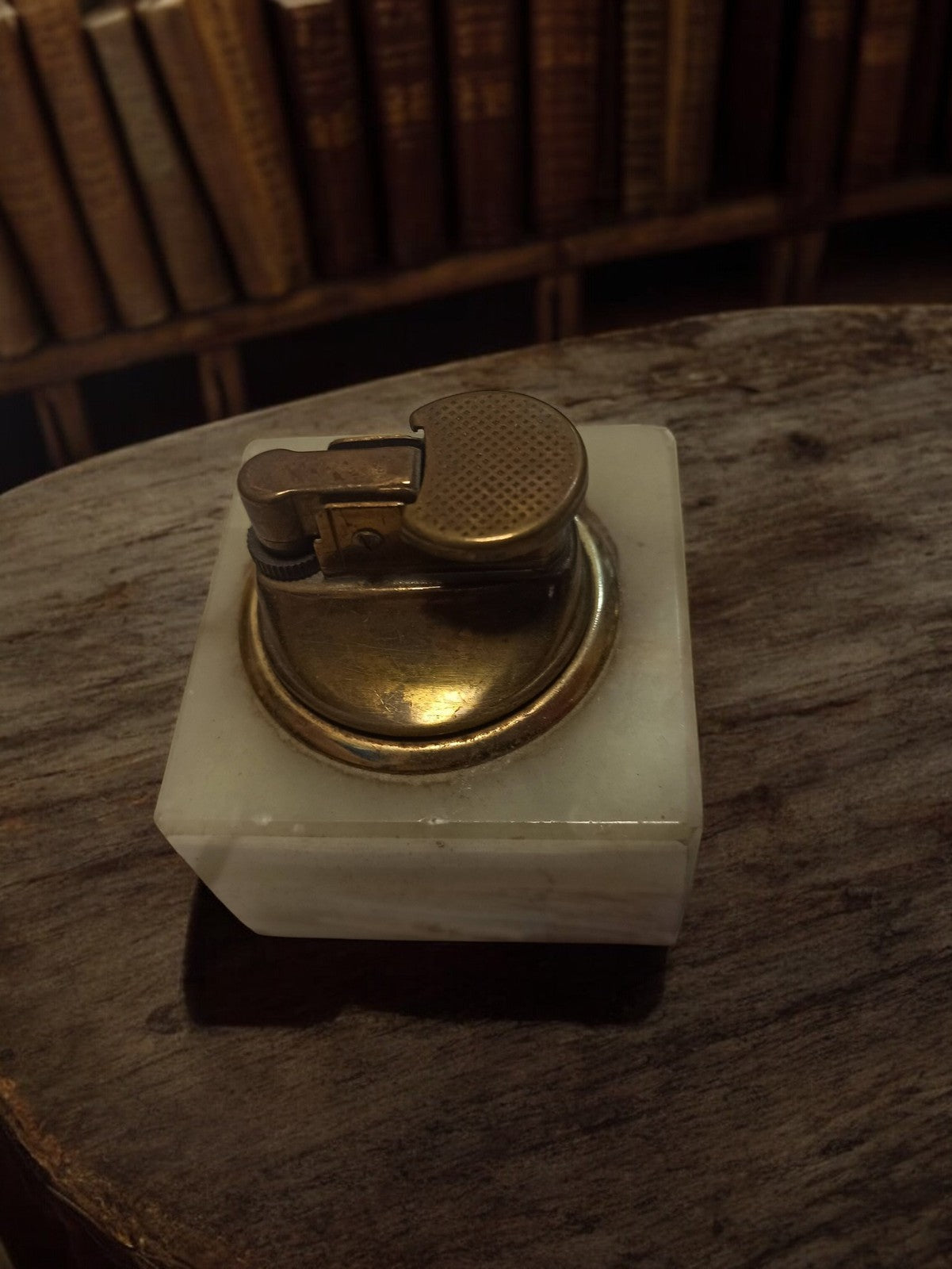 Briquet de table vintage ancien onyx laiton, grand modèle rétro déco
