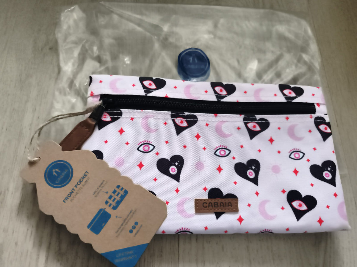 Trousse Cabaia motif cœurs et yeux rose noir pochette neuve 24 cm zip